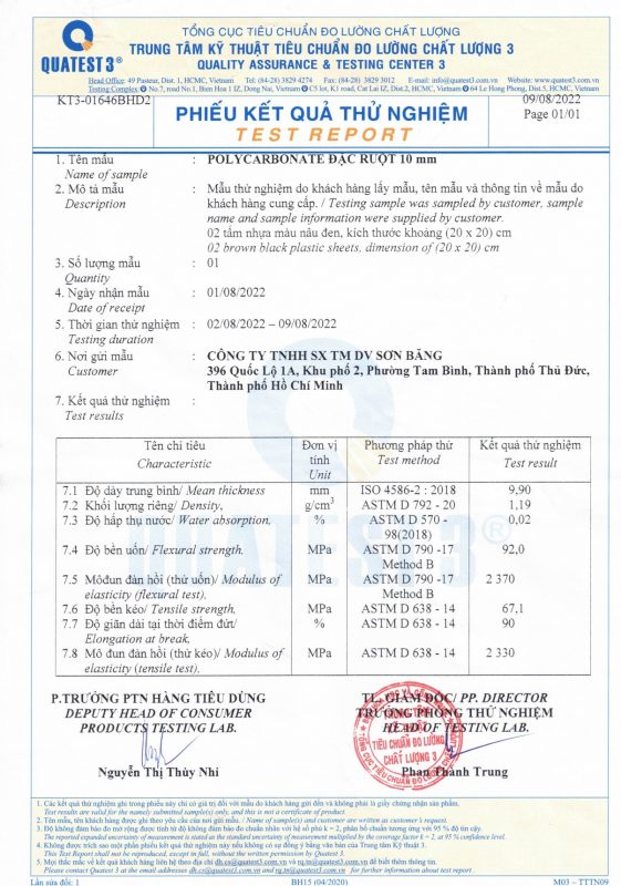 Chung nhan Tieu chuan Do luong Chat luong Poly Solmart 10mm cua cong ty Son Bang Chứng nhận Tiêu chuẩn Đo lường Chất lượng Poly Solmart 10mm của công ty Sơn Băng