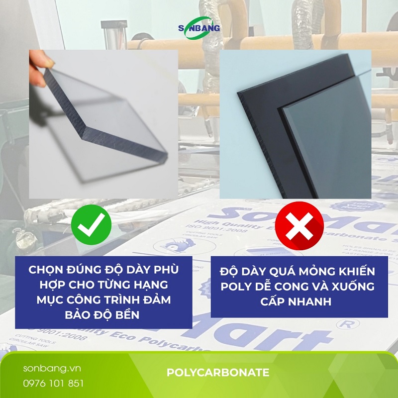 Tam polycarbonate chat luong 2 Nên chọn đúng độ dày cho công trình để đảm bảo thời gian sử dụng lâu nhất