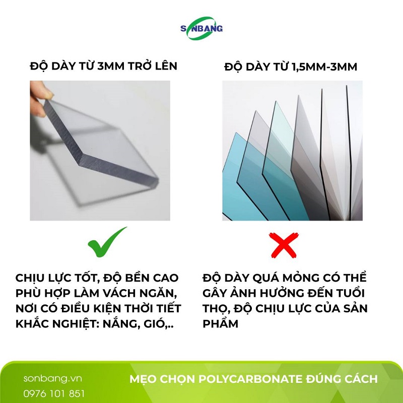 Tam polycarbonate chat luong 7 Độ dày tiêu chuẩn của tấm Poly đặc