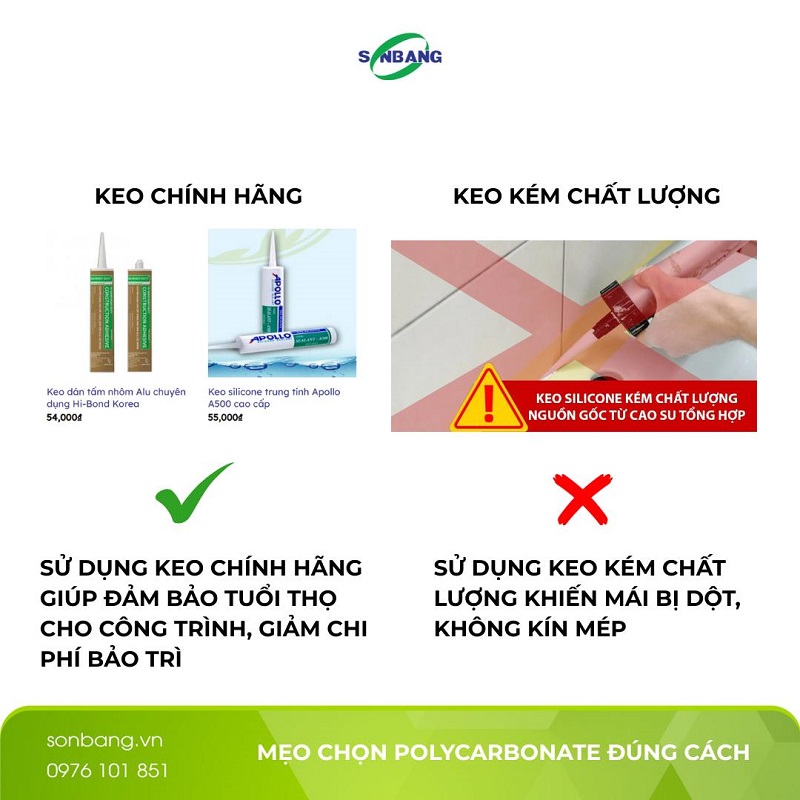 Tam polycarbonate chat luong 8 Sử dụng keo và phụ kiến tốt giúp tăng thời gian sử dụng