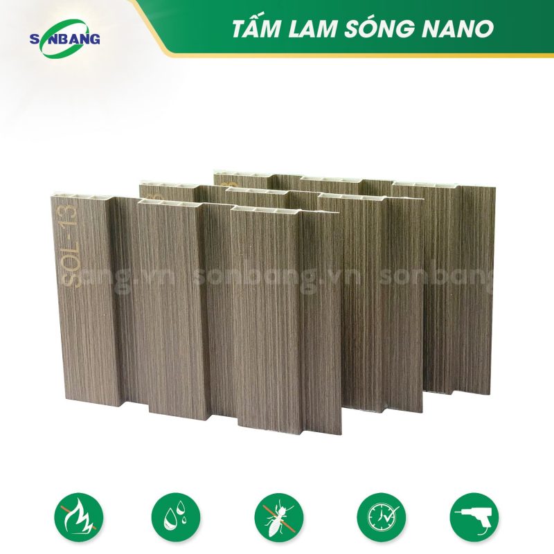 lam song go nhua nano 4 Lam sóng nhựa nano vân gỗ ốp tường, ốp trần 3 sóng SOL-13