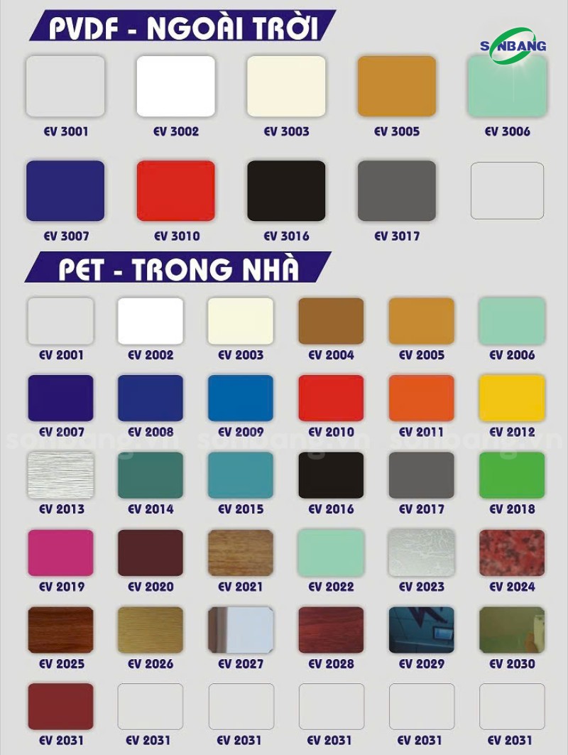 tam alu 8 Bảng màu tấm Alu Alcorest ngoài trời, trong nhà