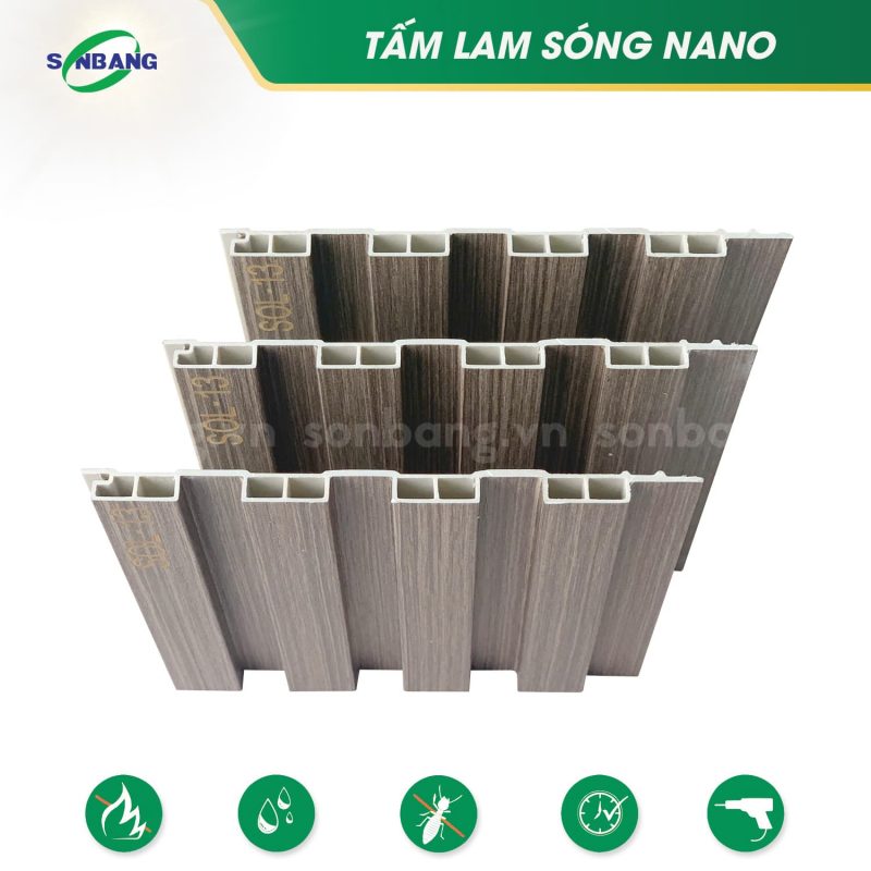 Tấm lam sóng nhựa nano vân gỗ 4 sóng ốp tường, ốp trần SOL-13