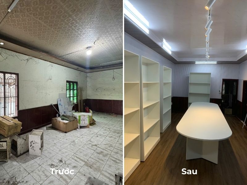 tam op nano 4 Văn phòng trước và sau khi được cải tạo bằng tấm ốp nano