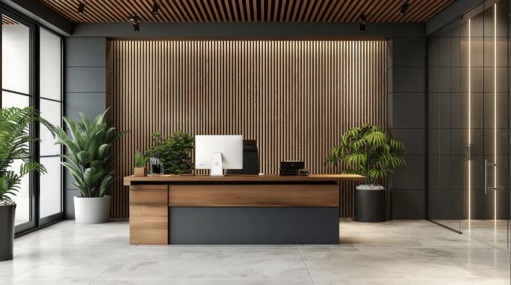 tam op nano 9 Khu vực lễ tân được trang trí bằng tấm ốp nano dạng lam sóng