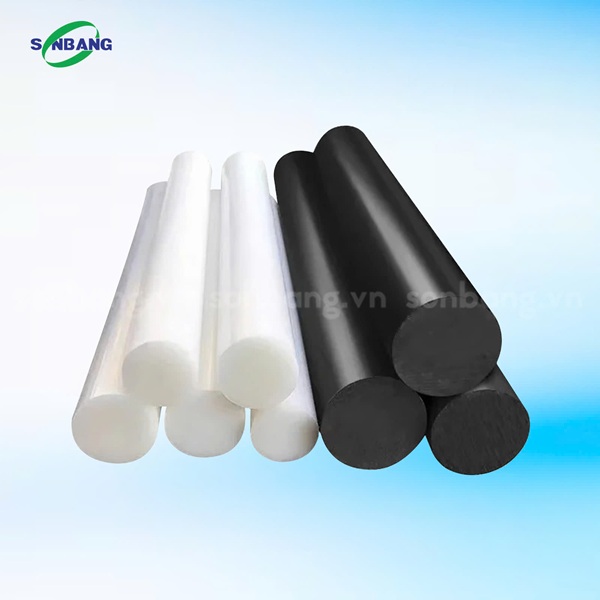 thanh nhua pom tron 2 Cây nhựa POM kỹ thuật màu trắng và đen