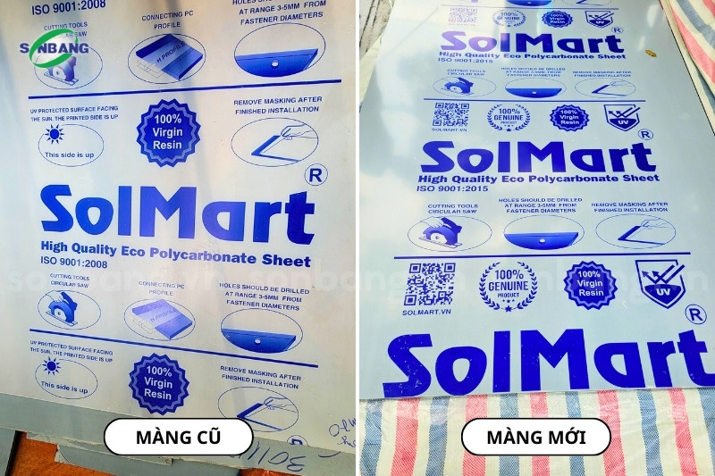 phan biet tam poly solmart chinh hang 3 Màng phim mới và cũ của tấm Polycarbonate đặc SolMart