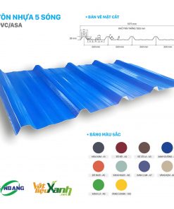Tôn nhựa PVC 5 sóng phủ ASA chống ăn mòn kháng hóa chất