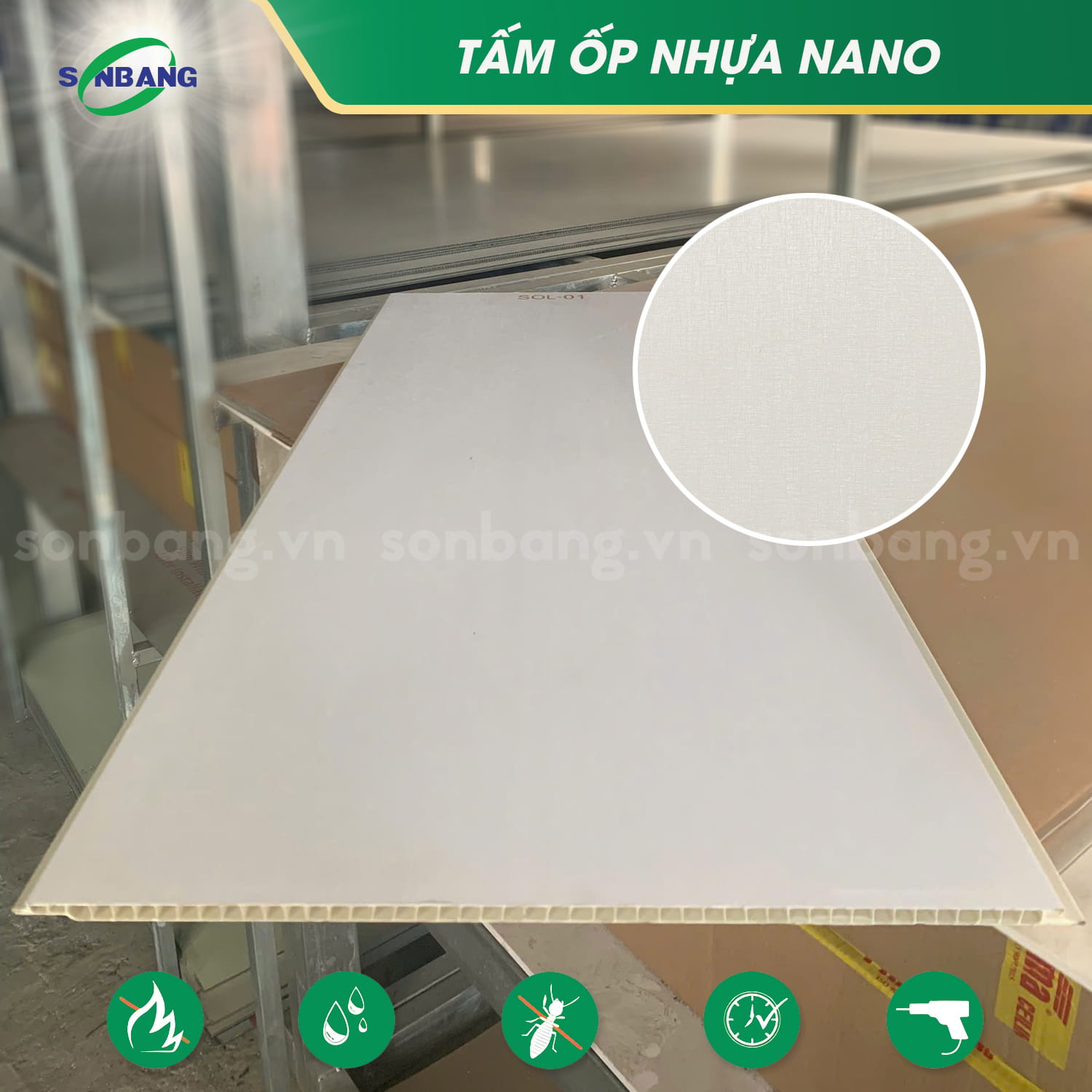 tam op tuong nano phang sol 01 Tấm ốp tường nano phẳng vân hoa văn SOL-01