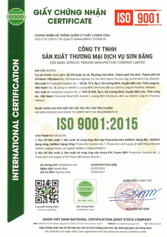 chung chi iso 9001 2015 son bang